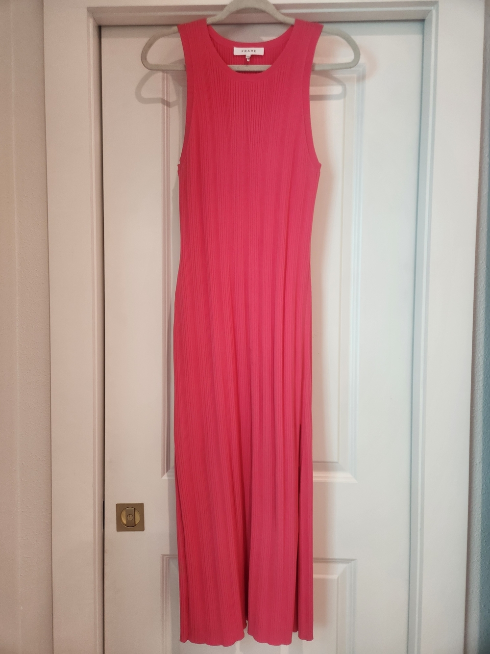 FRAME Pink Ribbed Sleeveless Maxi Dress With Side Slit - Picture 1 of 11